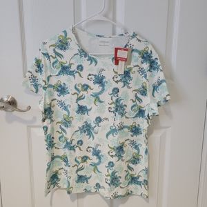 NWT Croft & Barrow Large White Blue Paisley 100% Cotton T-shirt